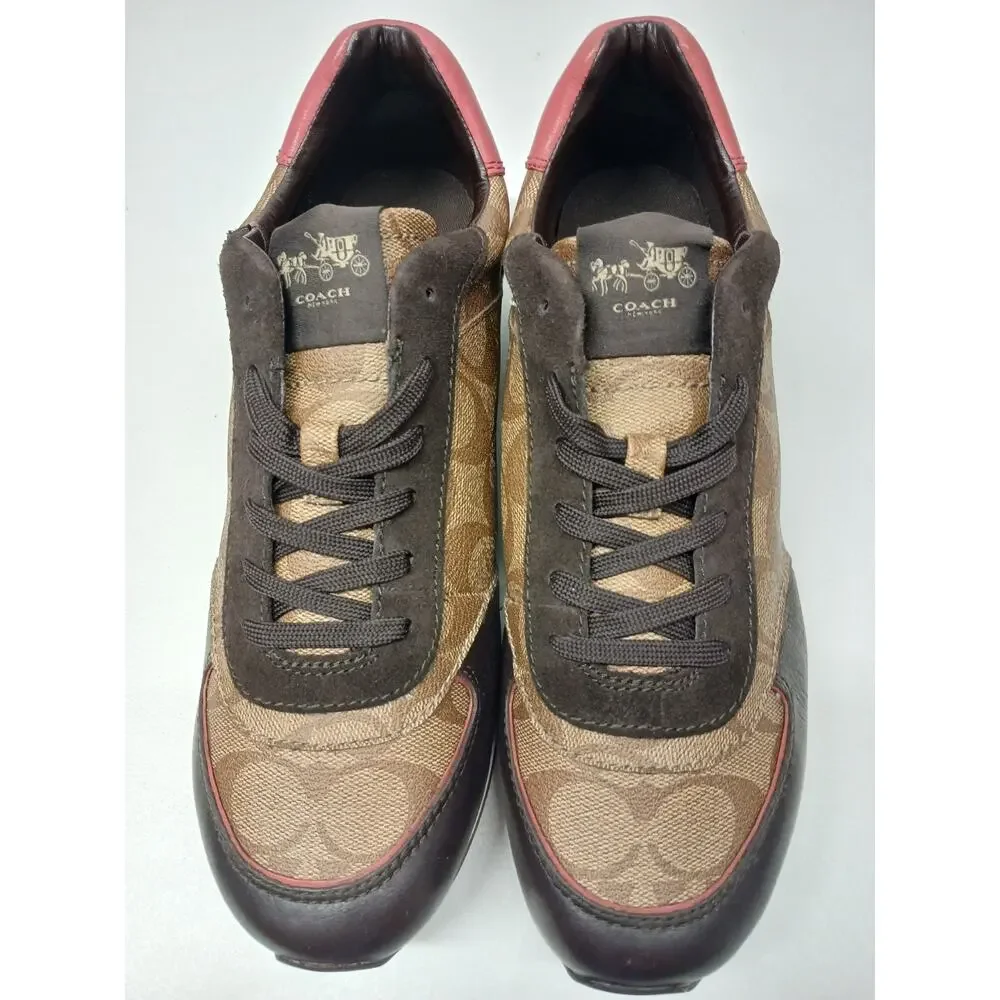 Coach (10M) Womens Khaki Sunset Red Leather Rebecca Sneakers - Picture 1 of 9
